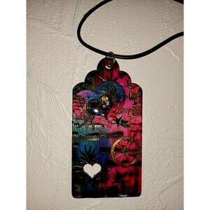 Art You Wear Pendant Necklace Handmade By Foxy Sparkles New Wood Burned & Resin